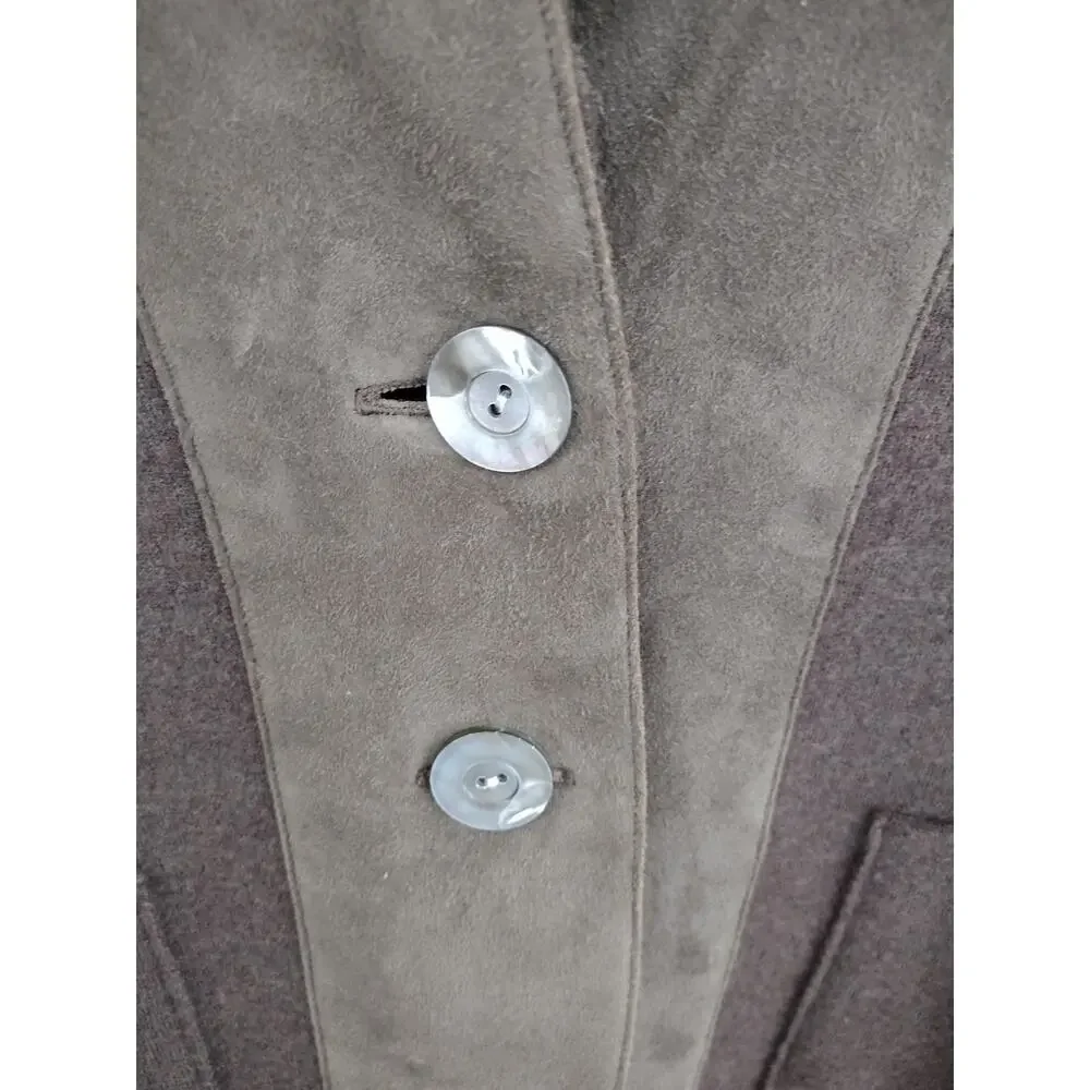 Eileen Fisher Brown Merino Wool w/Lamb Leather Suede Trim Jacket Medium Petite
